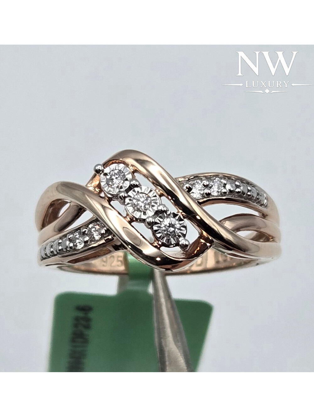 925 Sterling Silver Rose Gold Over Lab Diamond Ring 0.1ctw Women's Size 6 NEW